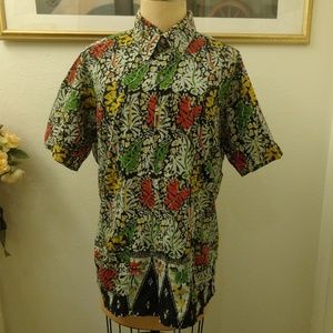 Vintage Men's Abstract Leaf Print Short Sleeve Shirt